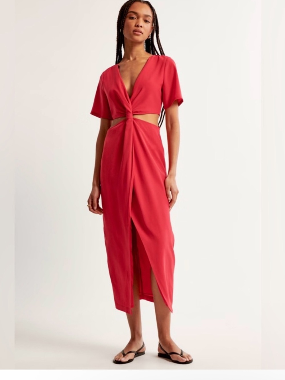 Abercrombie and Fitch Red Twist-Front Midi Dress with Cutouts XS NWT